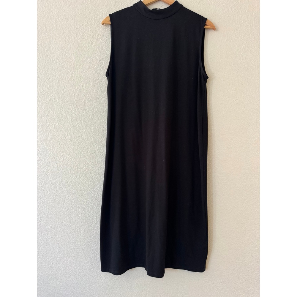 Eileen Fisher Dress Mock Neck Sleeveless Shift Jersey Knit Small Black Excellent